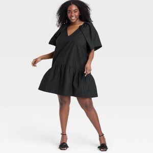 Flutter Short Sleeve Mini Poplin Dress, NWT